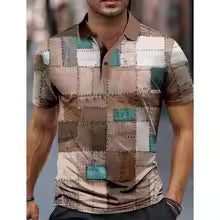 3D Print Retro Plaid Polo Shirt For Men Color Block Pattern T-Shirt Summer Casual Lapel Tops Loose Short Sleeve Tees Streetwear